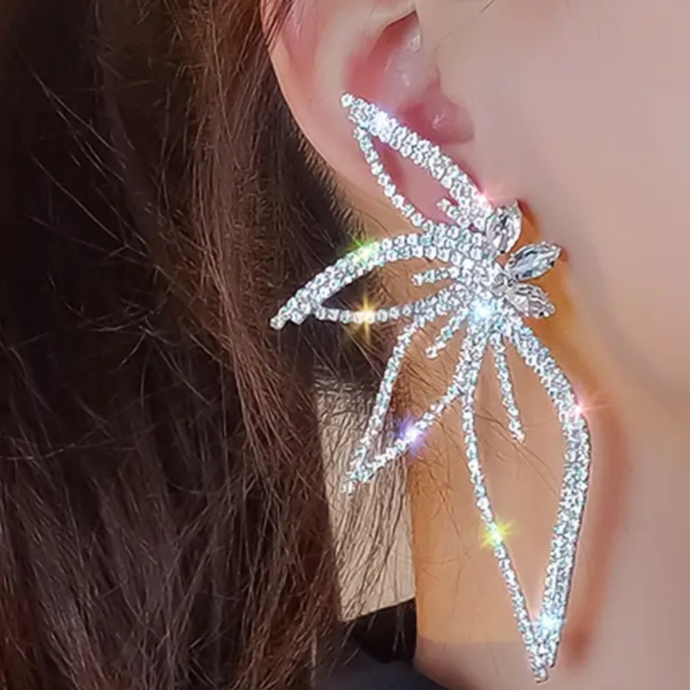 🎀All Over Rhinestone Leafy Earring - Picture 8 of 9
